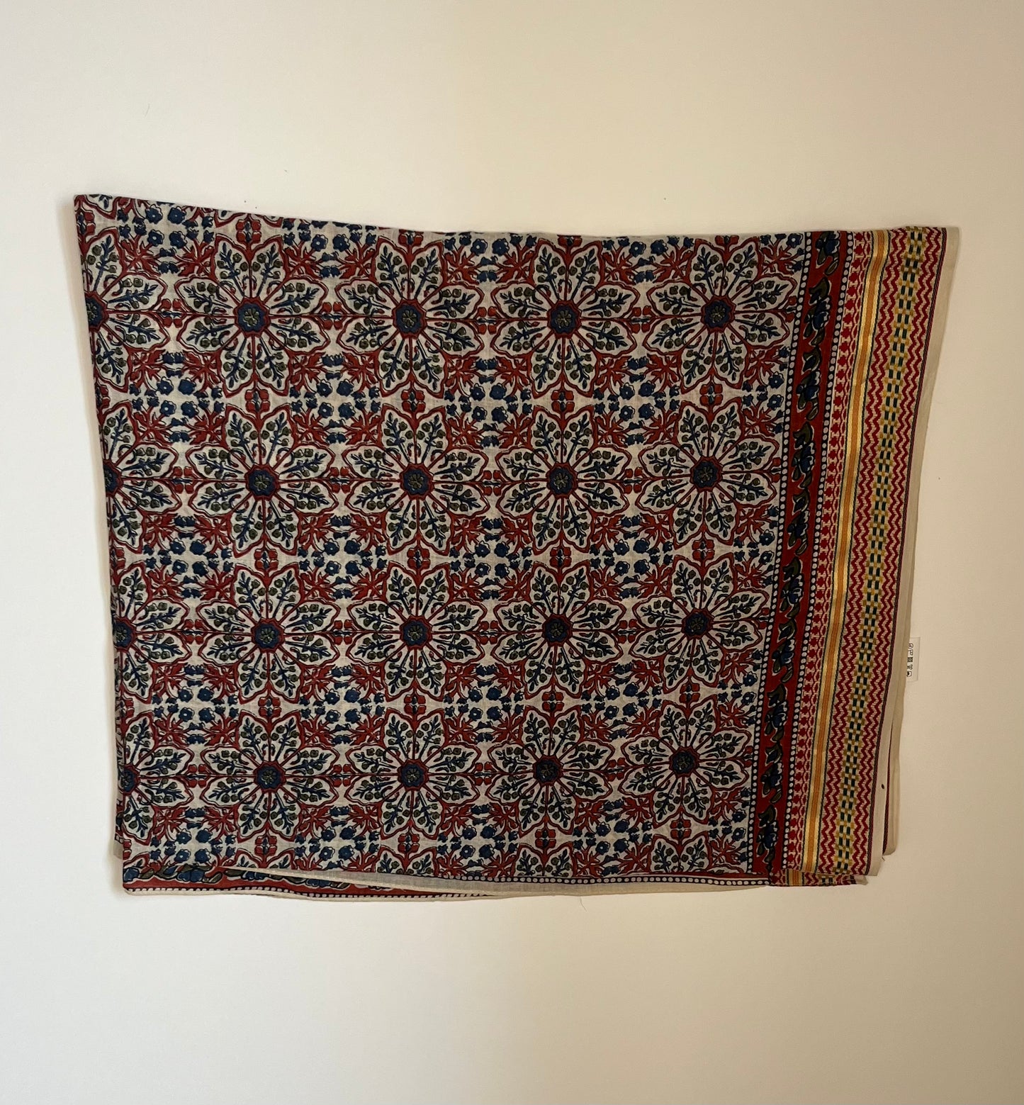 Echarpe en coton block print rosace bordeau