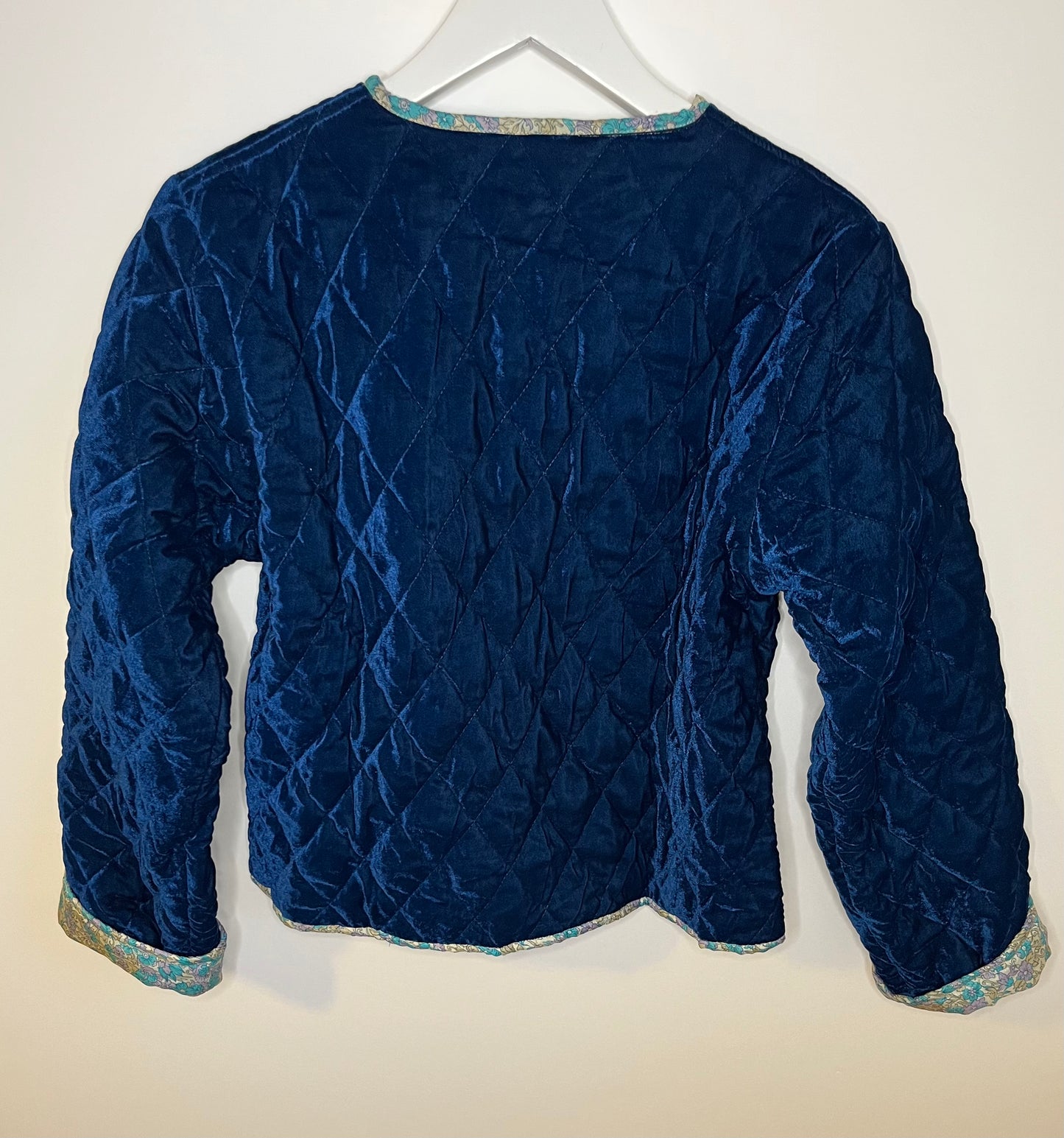 Veste velour unie intérieur soie bleu marine
