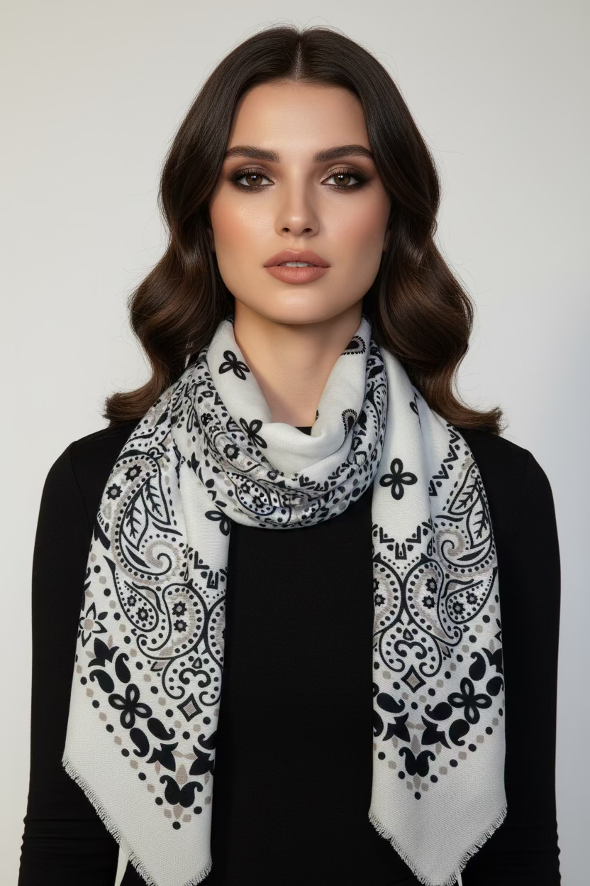 Carre bandana blanc et noir