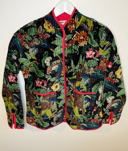 Veste velour motif jungle fond noir