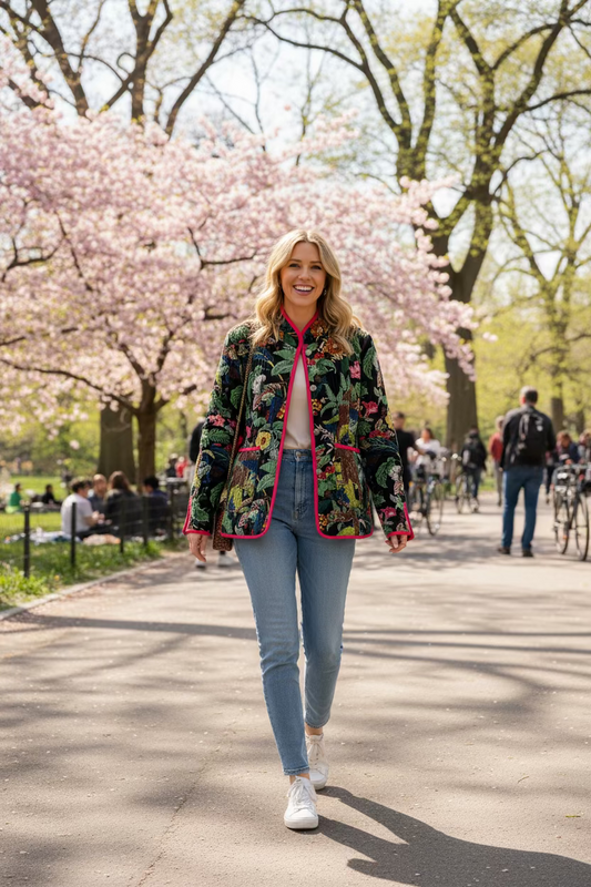 Veste velour motif jungle fond noir