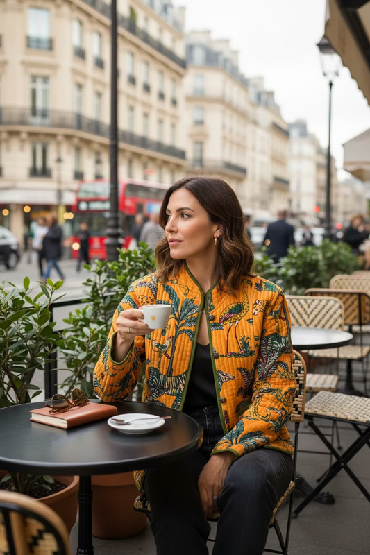 Veste velour motif panthere fond orange clair