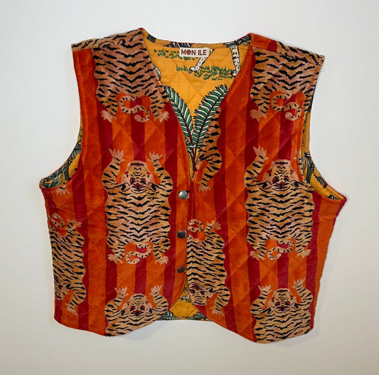 Gilet velours tigre orange