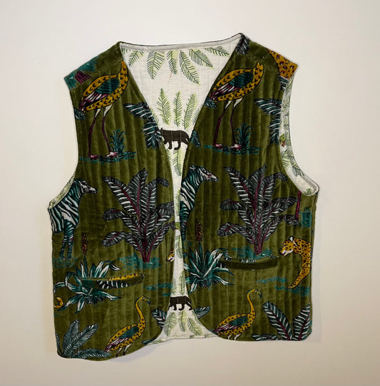Gilet velours  motifs panthere kaki