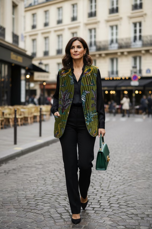 veste velours imprime panther kaki
